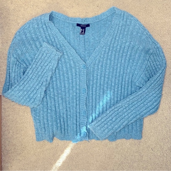 Forever 21 Blue Ribbed Button Cardigan - Picture 5 of 8